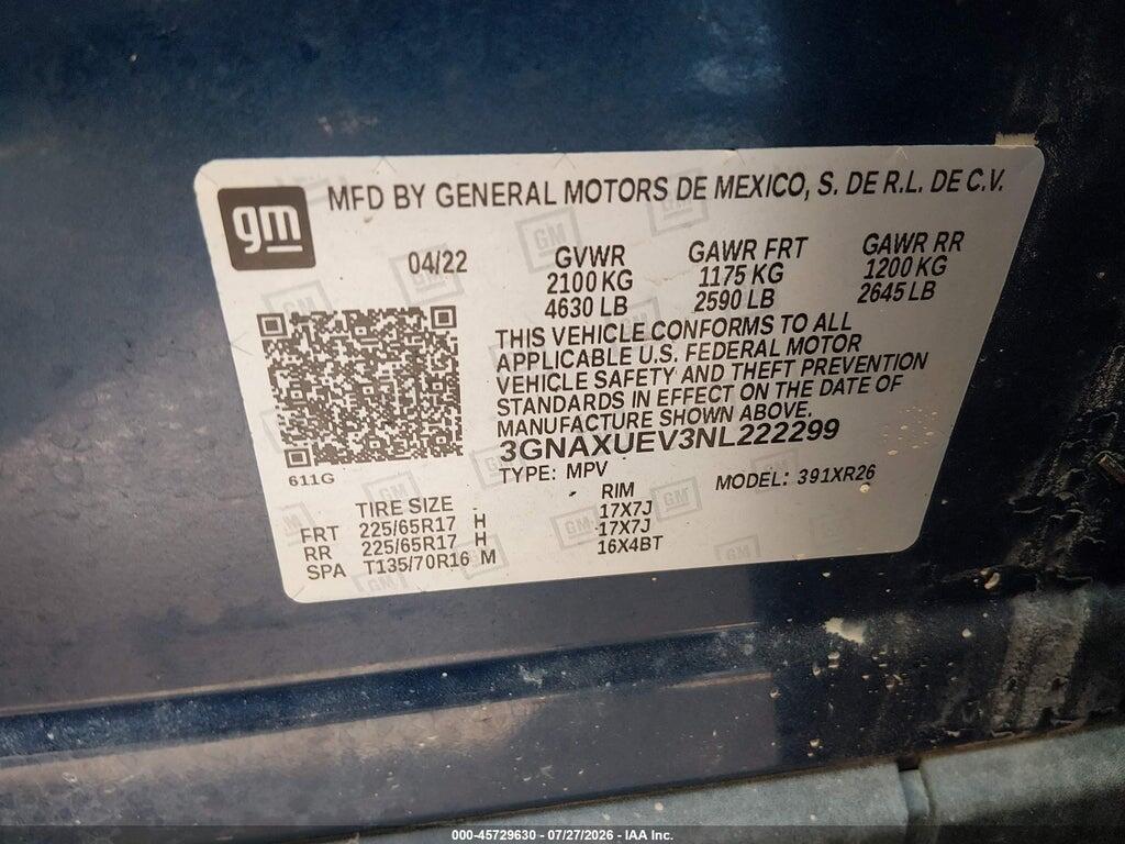 3GNAXUEV3NL222299 2022 CHEVROLET EQUINOX photo no. 9