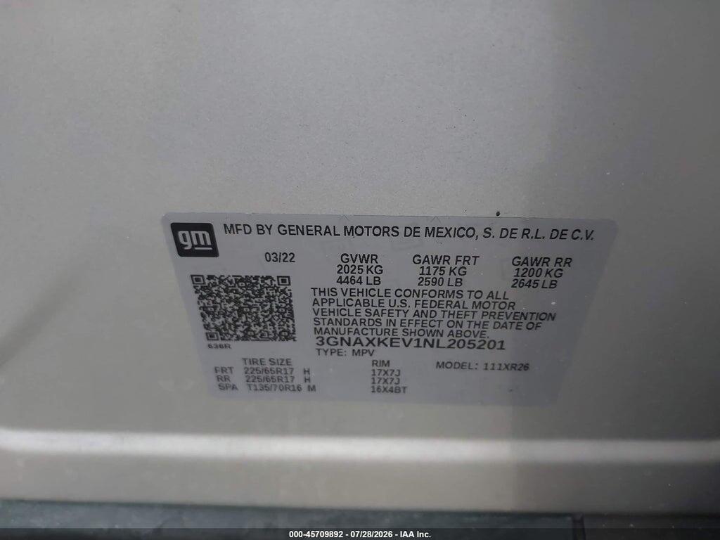 3GNAXKEV1NL205201 2022 CHEVROLET EQUINOX photo no. 9