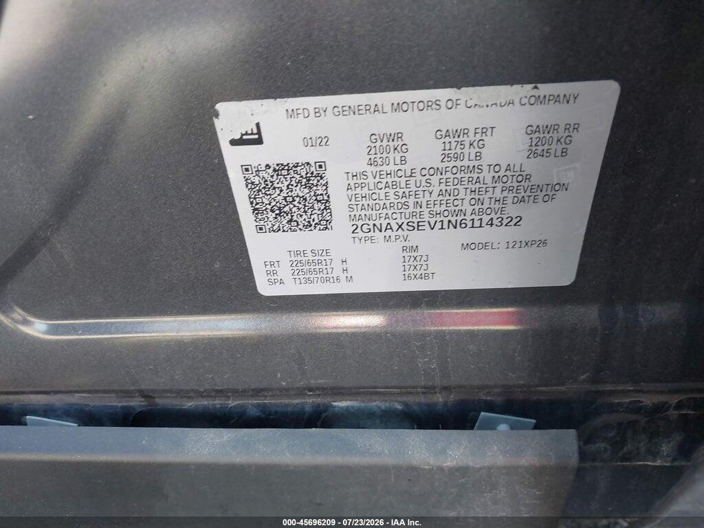2GNAXSEV1N6114322 2022 CHEVROLET EQUINOX photo no. 9