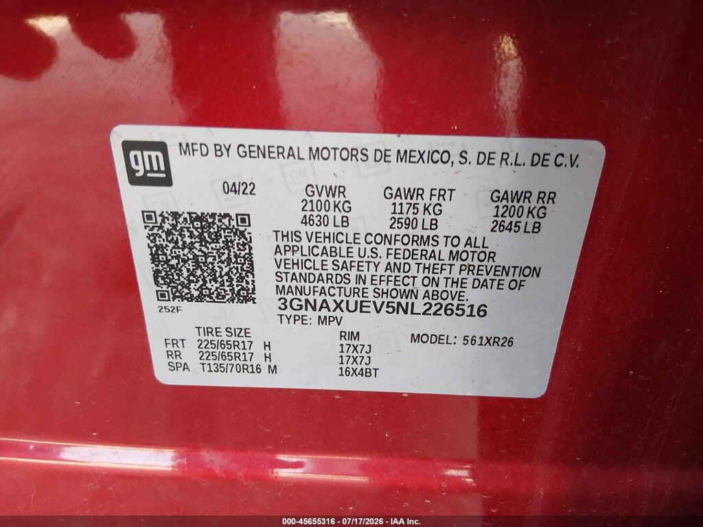 3GNAXUEV5NL226516 2022 CHEVROLET EQUINOX photo no. 9