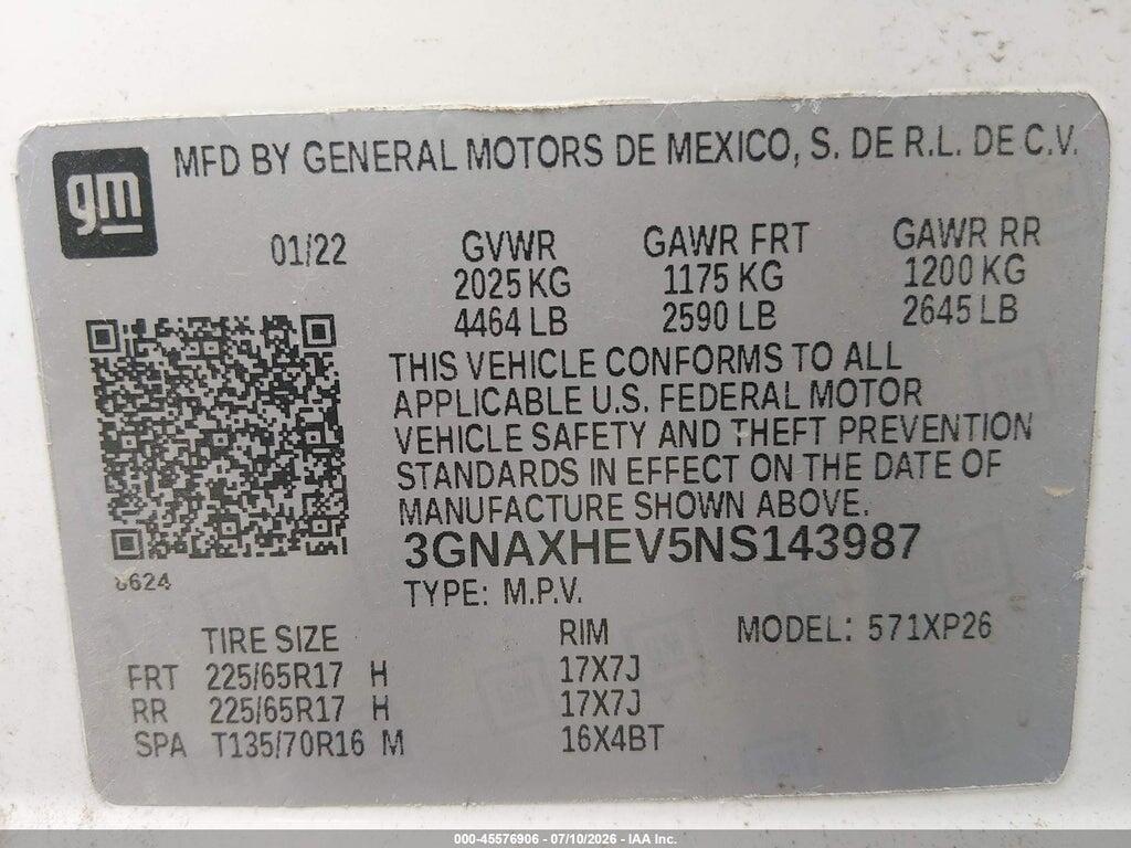 3GNAXHEV5NS143987 2022 CHEVROLET EQUINOX photo no. 9