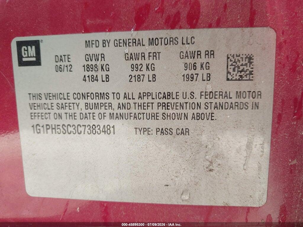 1G1PH5SC3C7383481 2012 CHEVROLET CRUZE photo no. 9
