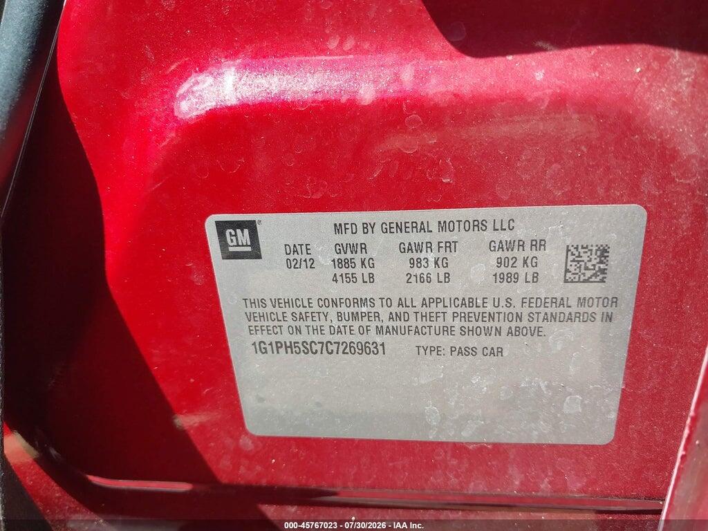 1G1PH5SC7C7269631 2012 CHEVROLET CRUZE photo no. 9