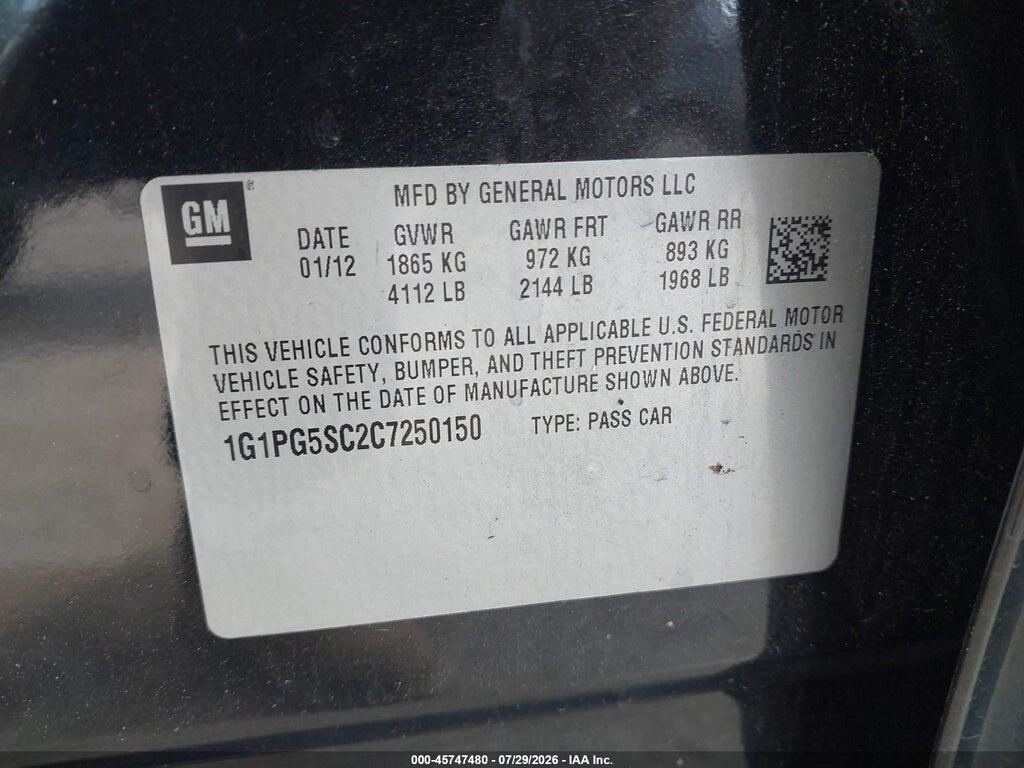 1G1PG5SC2C7250150 2012 CHEVROLET CRUZE photo no. 9