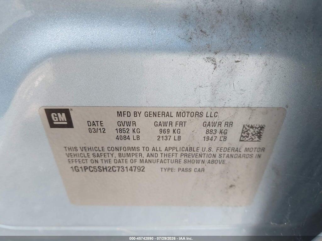 1G1PC5SH2C7314792 2012 CHEVROLET CRUZE photo no. 9