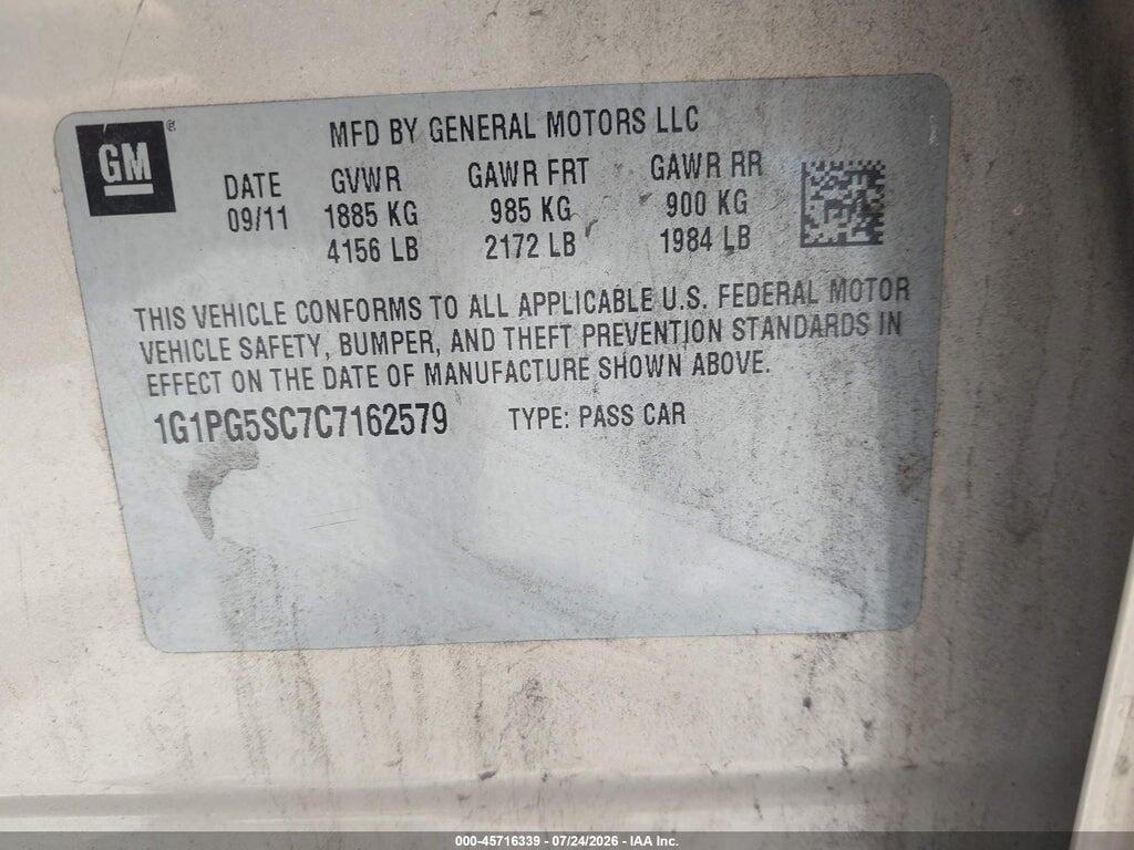 1G1PG5SC7C7162579 2012 CHEVROLET CRUZE photo no. 9