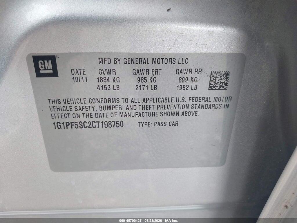 1G1PF5SC2C7198750 2012 CHEVROLET CRUZE photo no. 9