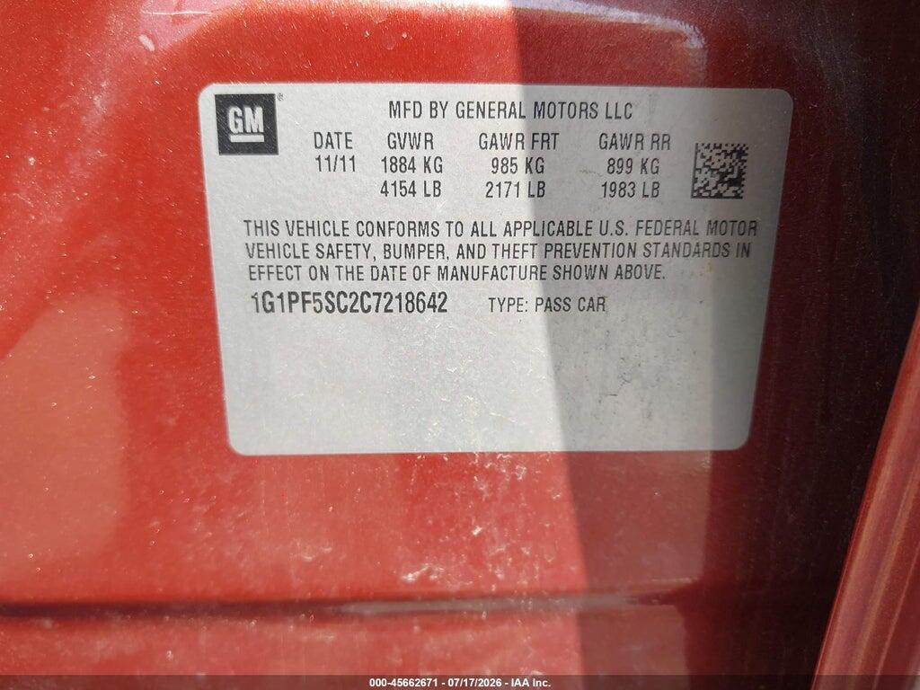1G1PF5SC2C7218642 2012 CHEVROLET CRUZE photo no. 9