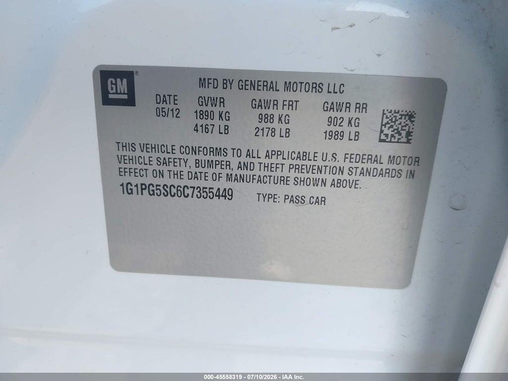 1G1PG5SC6C7355449 2012 CHEVROLET CRUZE photo no. 9