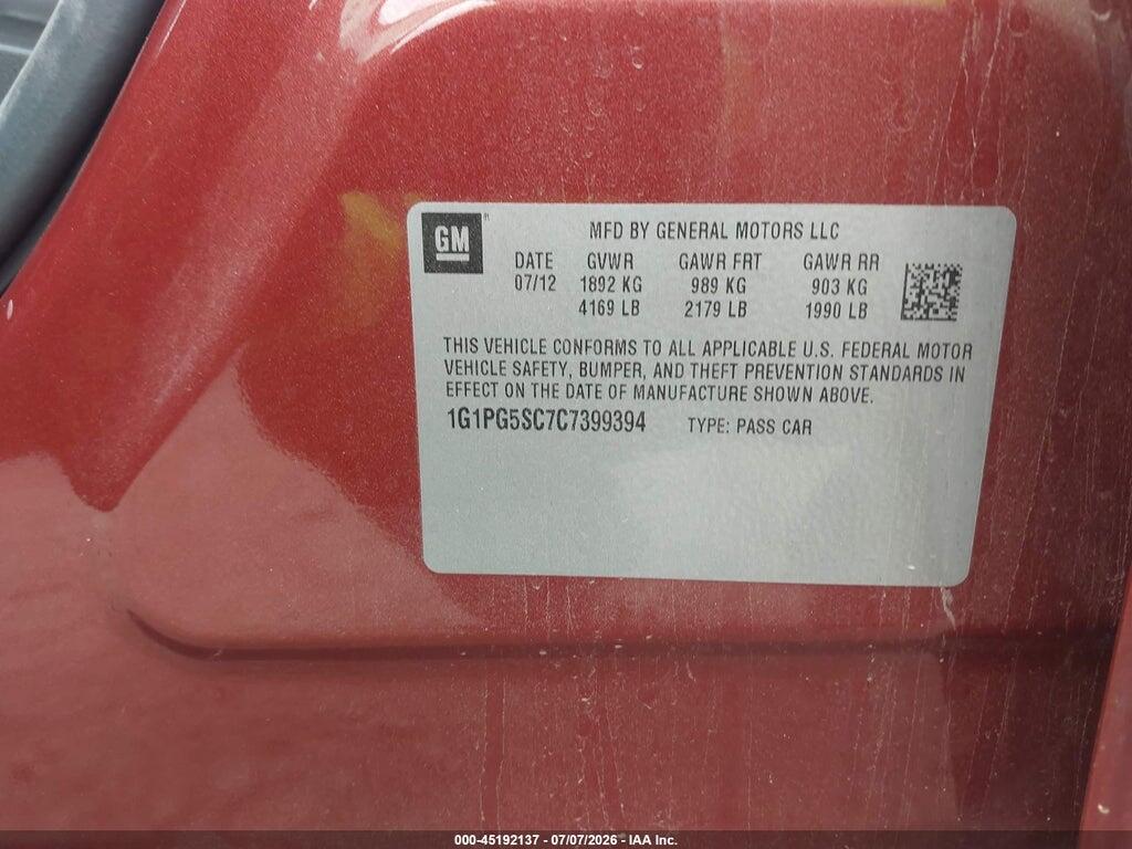 1G1PG5SC7C7399394 2012 CHEVROLET CRUZE photo no. 9