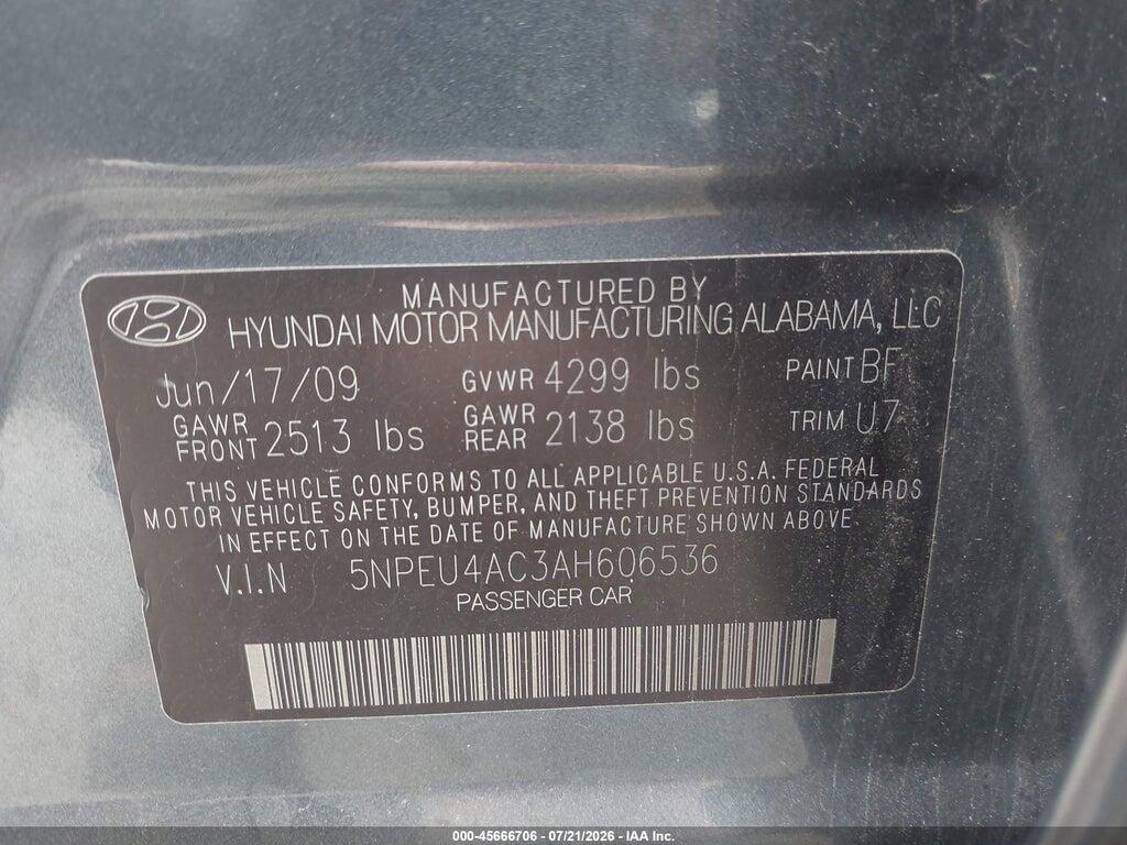 5NPEU4AC3AH606536 2010 HYUNDAI SONATA photo no. 9