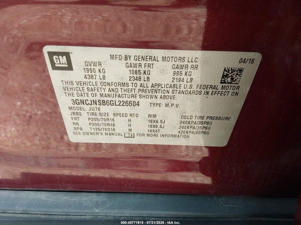 3GNCJNSB6GL226604 2016 CHEVROLET TRAX photo no. 9