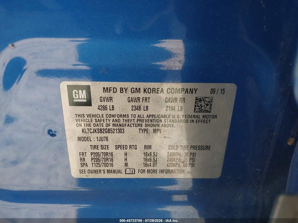 KL7CJKSB2GB521303 2016 CHEVROLET TRAX photo no. 9