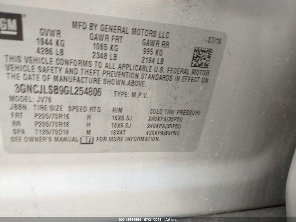 3GNCJLSB9GL254806 2016 CHEVROLET TRAX photo no. 9
