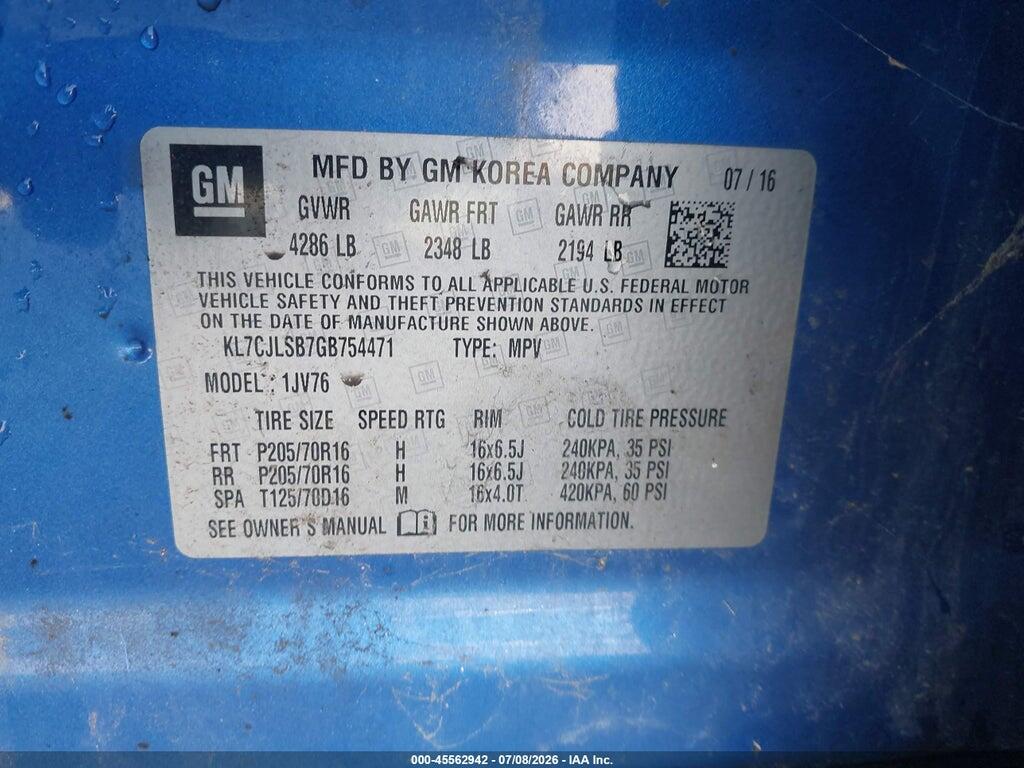 KL7CJLSB7GB754471 2016 CHEVROLET TRAX photo no. 9