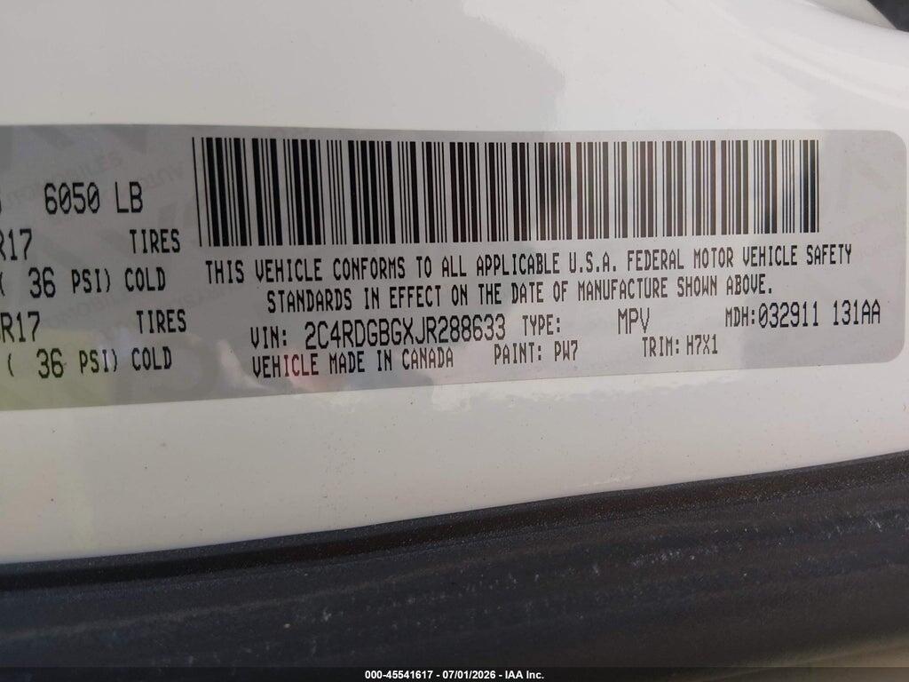 2C4RDGBGXJR288633 2018 DODGE GRAND CARAVAN photo no. 9