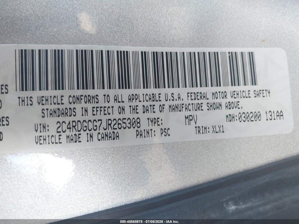 2C4RDGCG7JR265308 2018 DODGE GRAND CARAVAN photo no. 9