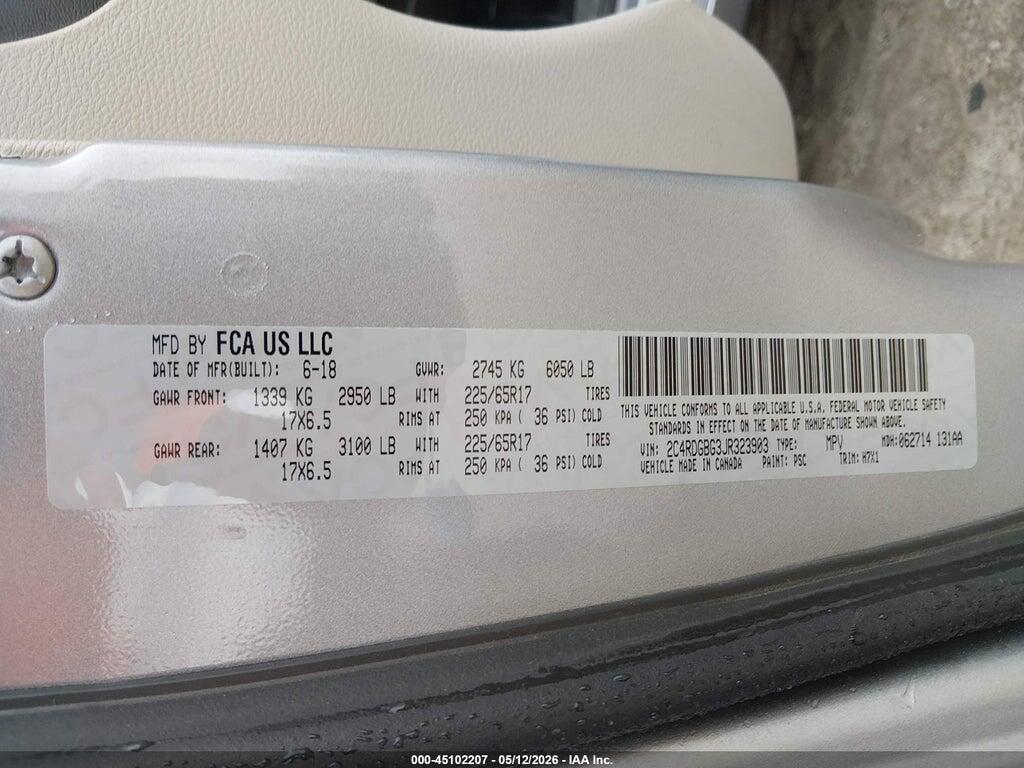 2C4RDGBG3JR323903 2018 DODGE GRAND CARAVAN photo no. 9