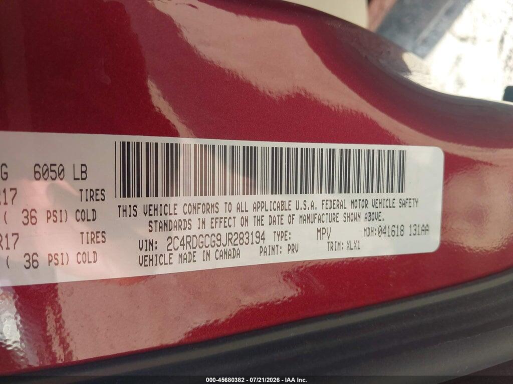 2C4RDGCG9JR283194 2018 DODGE GRAND CARAVAN photo no. 9