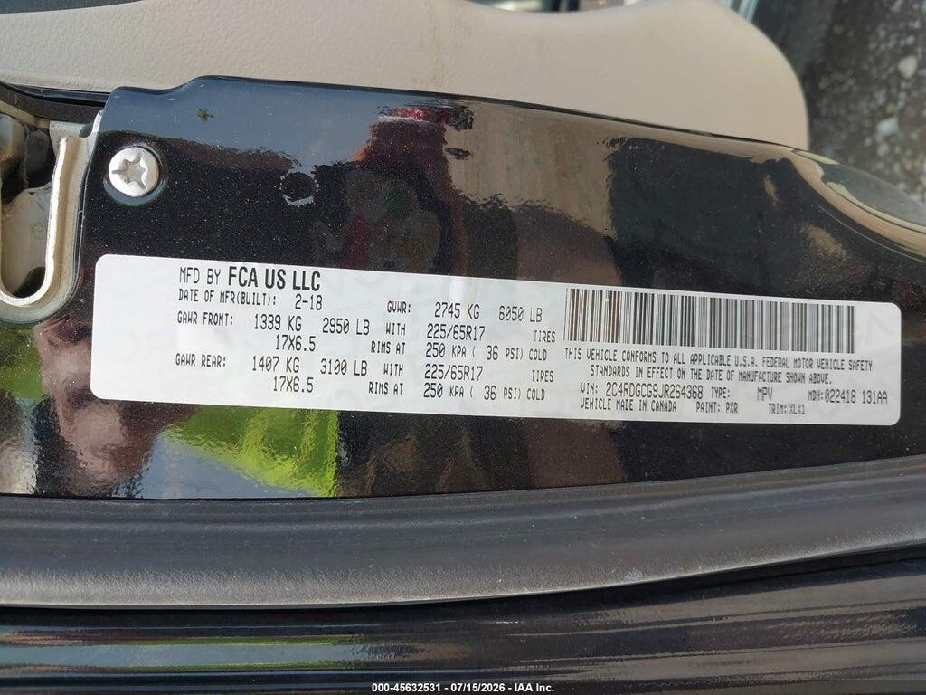 2C4RDGCG9JR264368 2018 DODGE GRAND CARAVAN photo no. 9