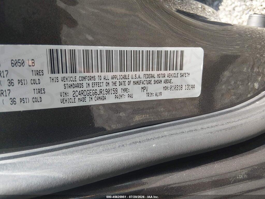 2C4RDGEG6JR190159 2018 DODGE GRAND CARAVAN photo no. 9