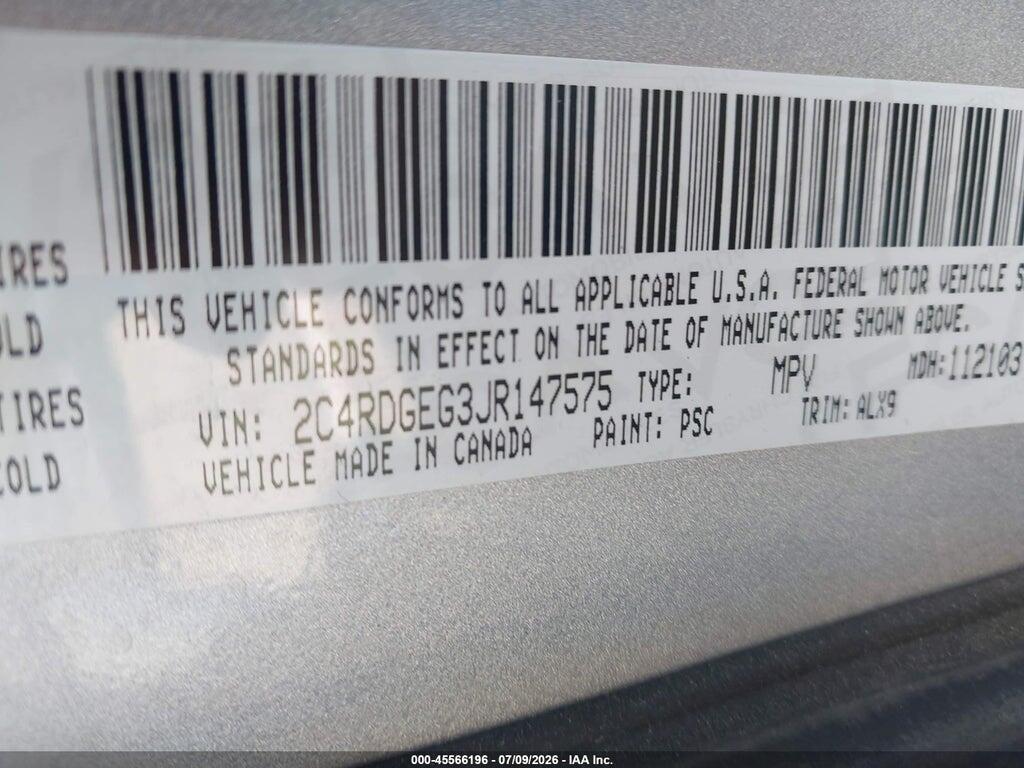 2C4RDGEG3JR147575 2018 DODGE GRAND CARAVAN photo no. 9