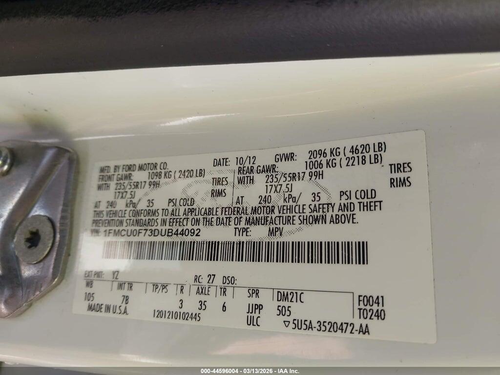 1FMCU0F73DUB44092 2013 FORD ESCAPE photo no. 9