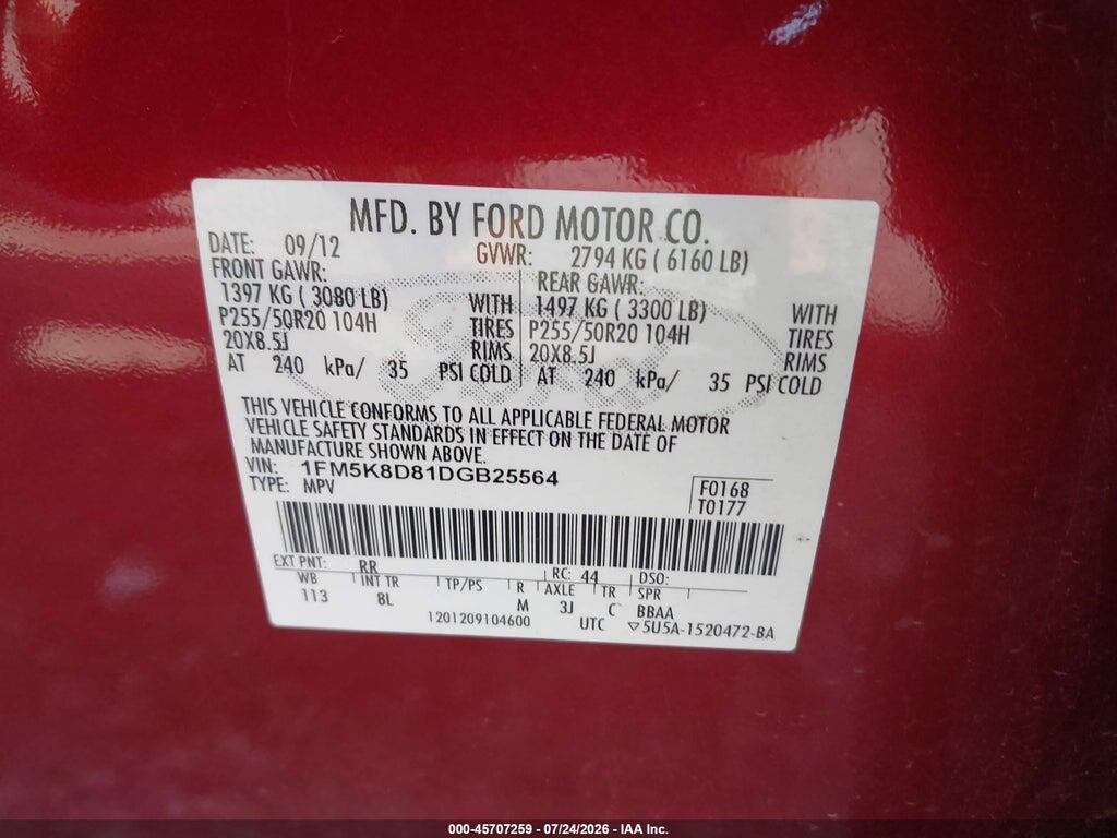 1FM5K8D81DGB25564 2013 FORD EXPLORER photo no. 9
