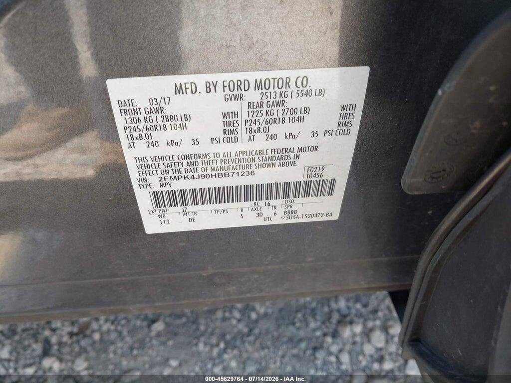 2FMPK4J90HBB71236 2017 FORD EDGE photo no. 9