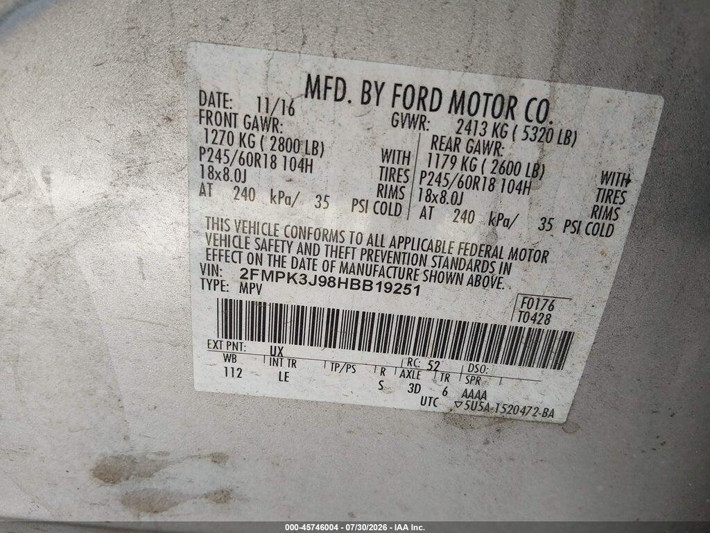 2FMPK3J98HBB19251 2017 FORD EDGE photo no. 9