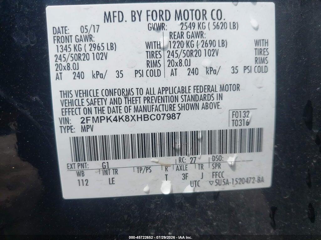 2FMPK4K8XHBC07987 2017 FORD EDGE photo no. 9