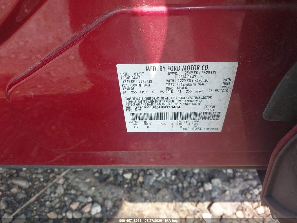 2FMPK4J80HBB78484 2017 FORD EDGE photo no. 9