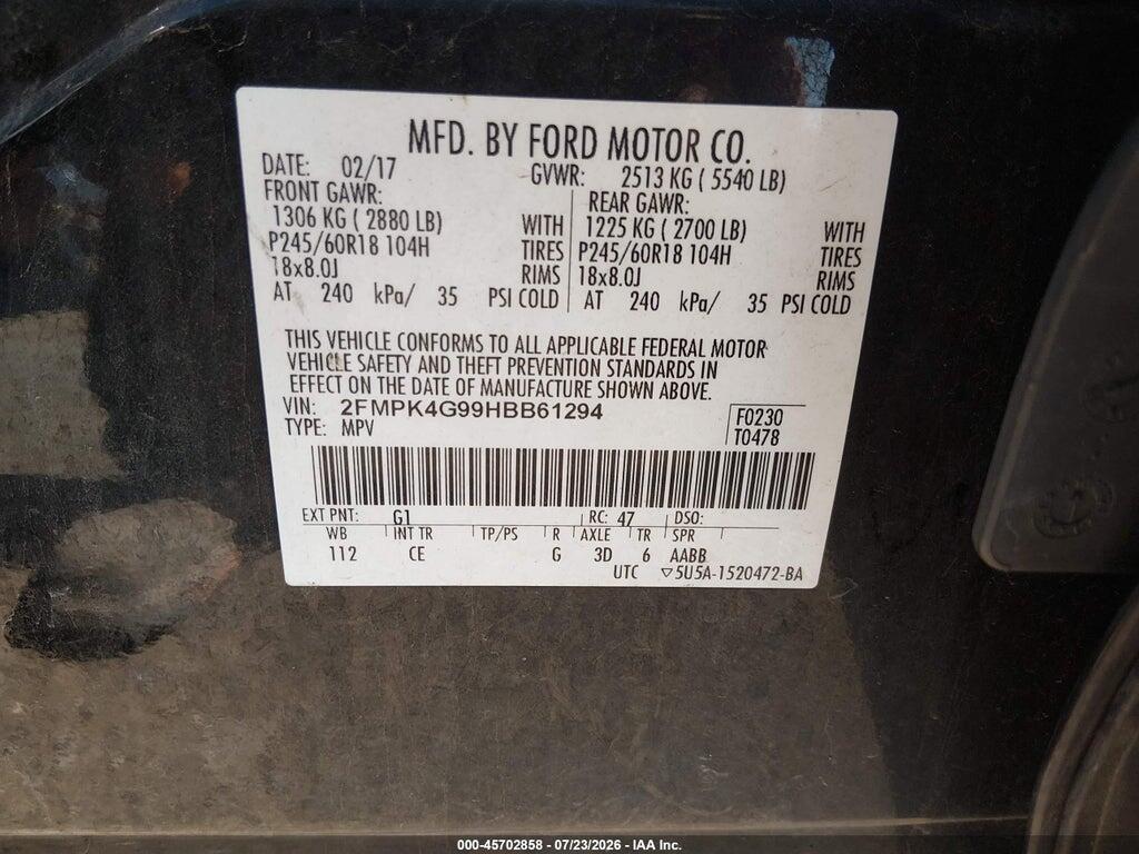 2FMPK4G99HBB61294 2017 FORD EDGE photo no. 9