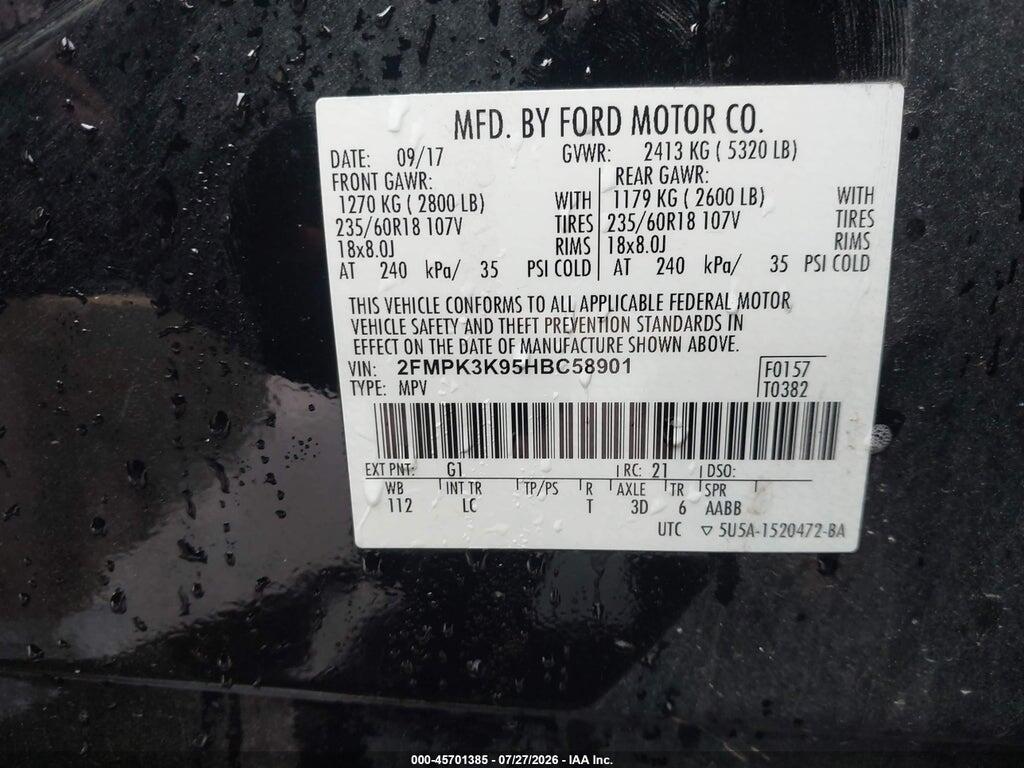 2FMPK3K95HBC58901 2017 FORD EDGE photo no. 9