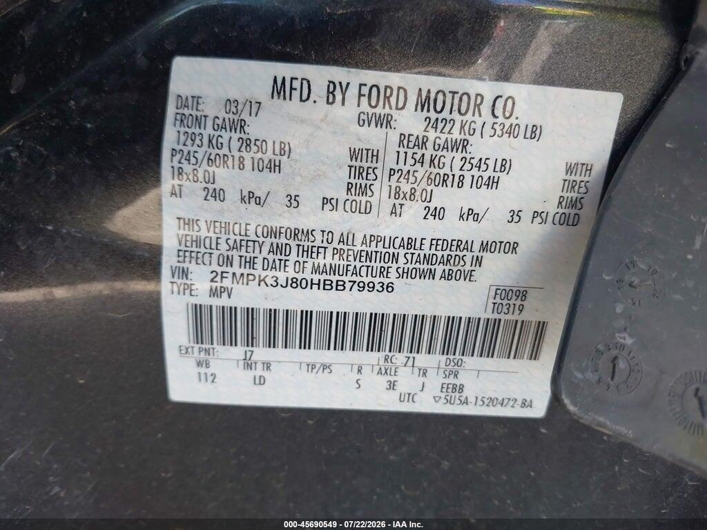 2FMPK3J80HBB79936 2017 FORD EDGE photo no. 9