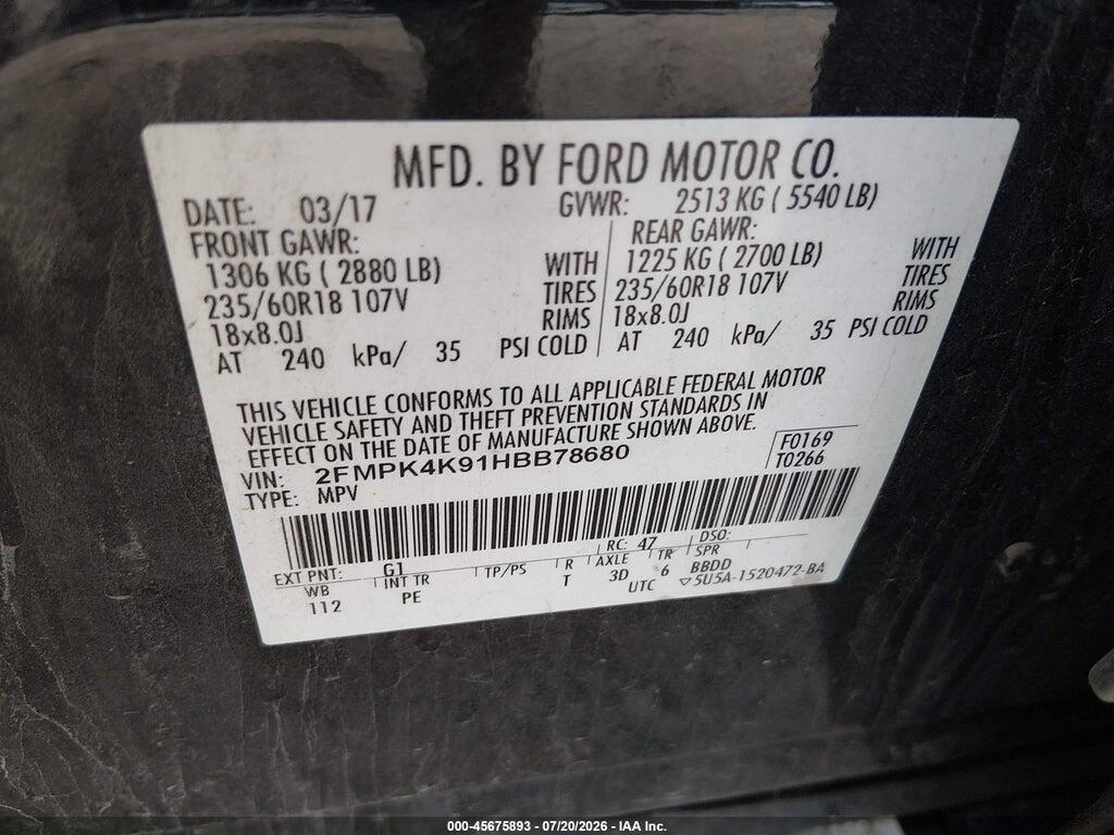 2FMPK4K91HBB78680 2017 FORD EDGE photo no. 9