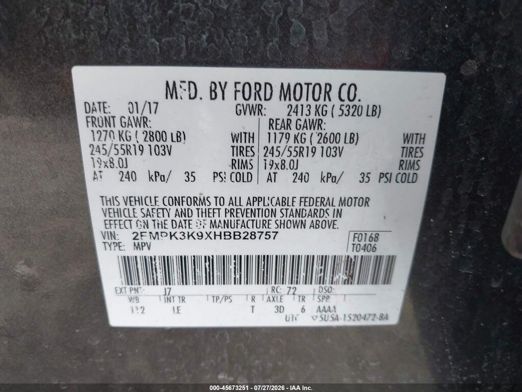 2FMPK3K9XHBB28757 2017 FORD EDGE photo no. 8