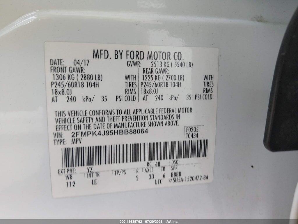 2FMPK4J95HBB88064 2017 FORD EDGE photo no. 9