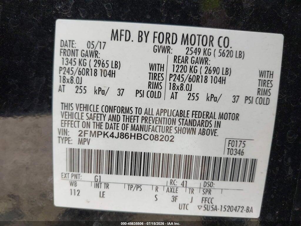 2FMPK4J86HBC08202 2017 FORD EDGE photo no. 9