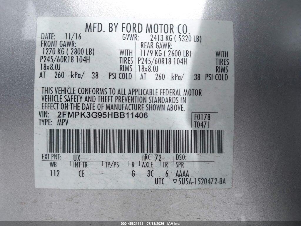 2FMPK3G95HBB11406 2017 FORD EDGE photo no. 9