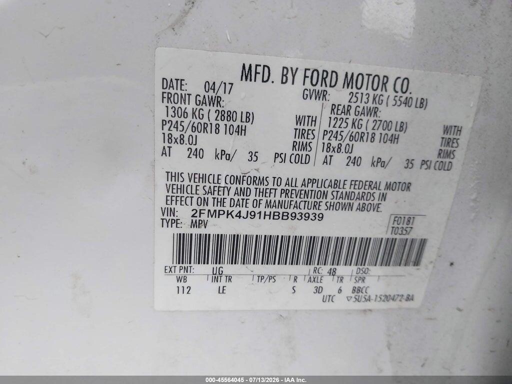 2FMPK4J91HBB93939 2017 FORD EDGE photo no. 9
