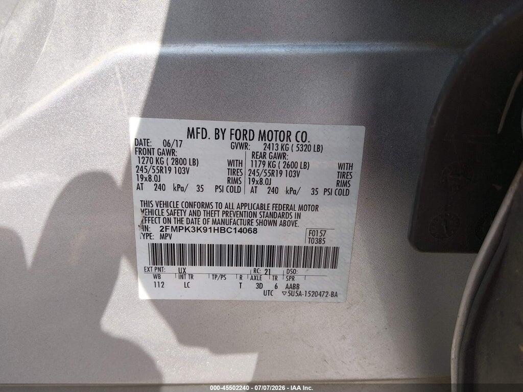 2FMPK3K91HBC14068 2017 FORD EDGE photo no. 9