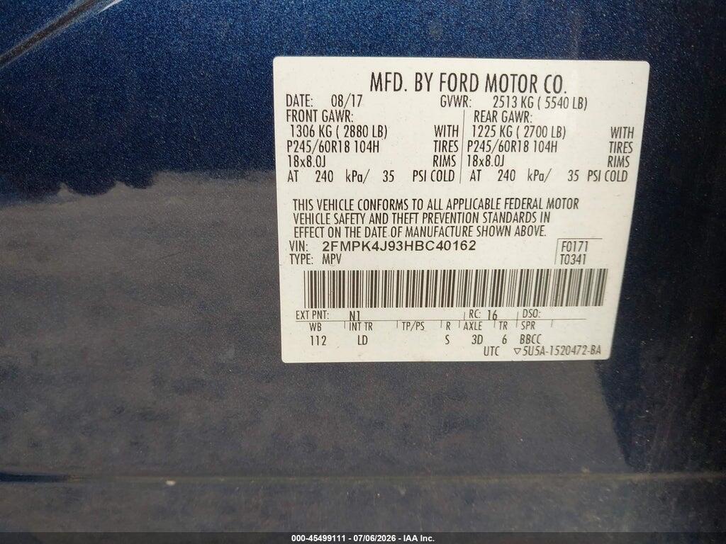 2FMPK4J93HBC40162 2017 FORD EDGE photo no. 9