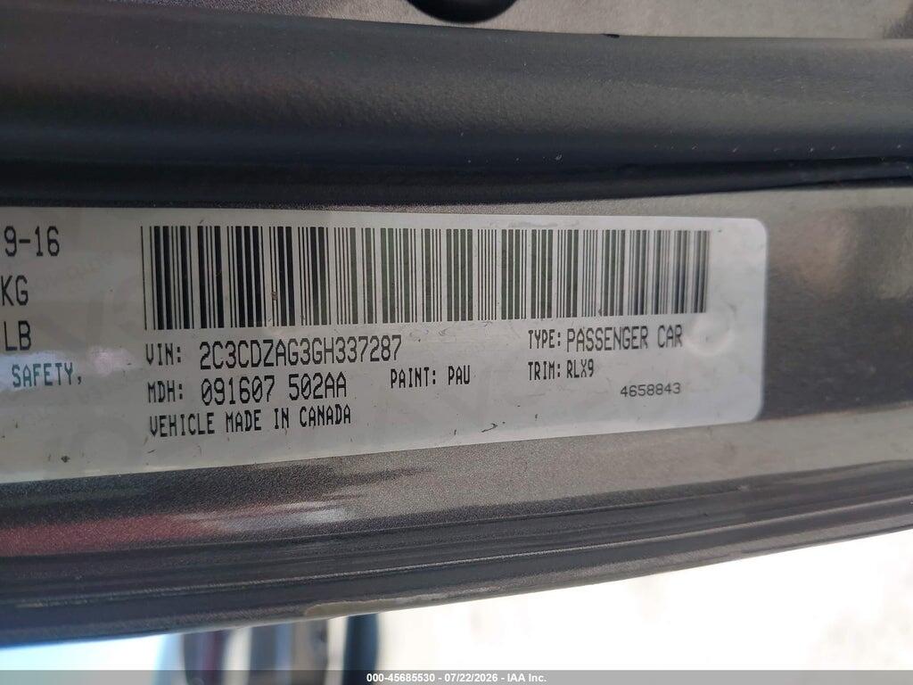 2C3CDZAG3GH337287 2016 DODGE CHALLENGER photo no. 9