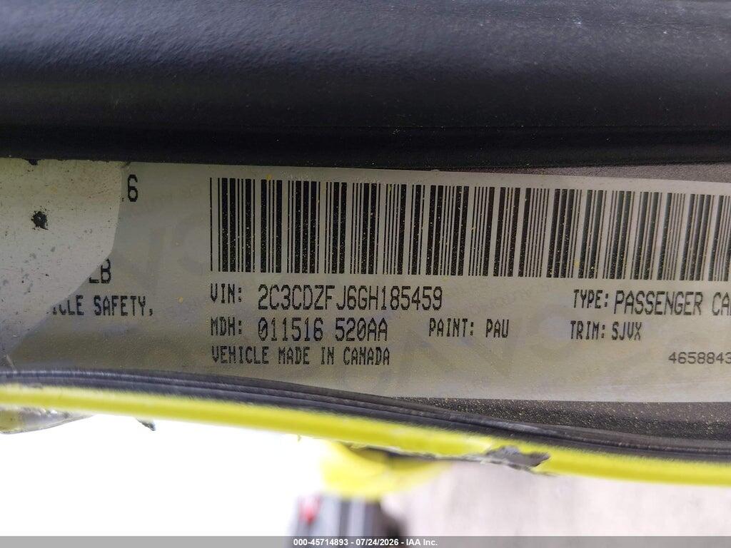 2C3CDZFJ6GH185459 2016 DODGE CHALLENGER photo no. 9