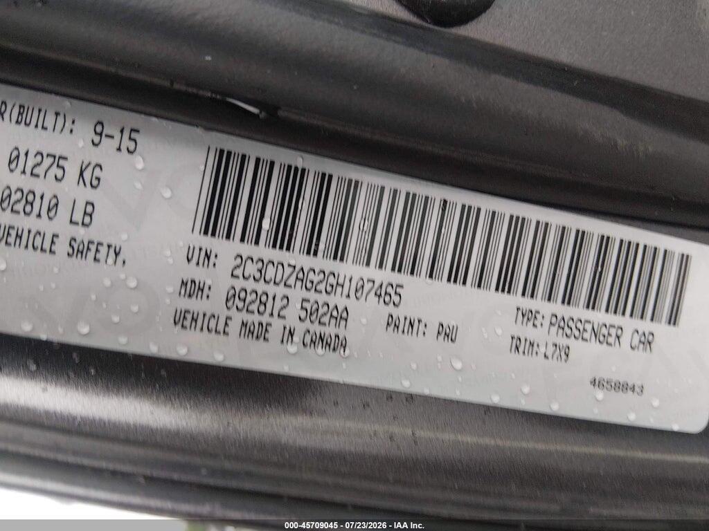 2C3CDZAG2GH107465 2016 DODGE CHALLENGER photo no. 9