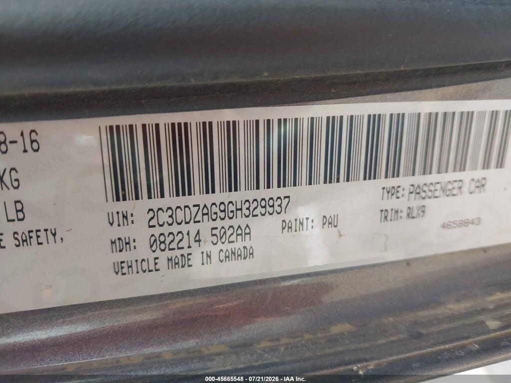 2C3CDZAG9GH329937 2016 DODGE CHALLENGER photo no. 9
