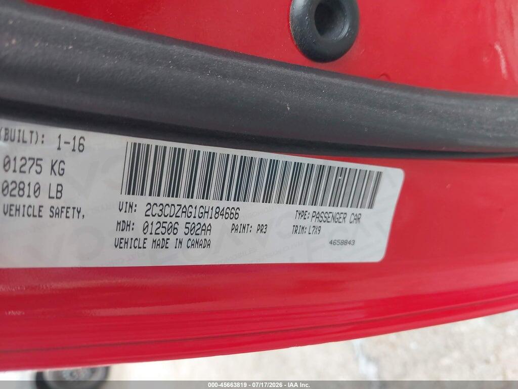 2C3CDZAG1GH184666 2016 DODGE CHALLENGER photo no. 9