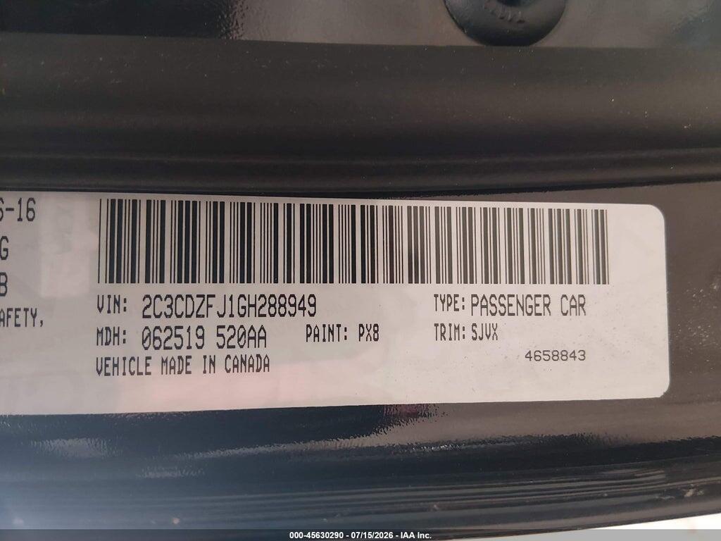 2C3CDZFJ1GH288949 2016 DODGE CHALLENGER photo no. 9