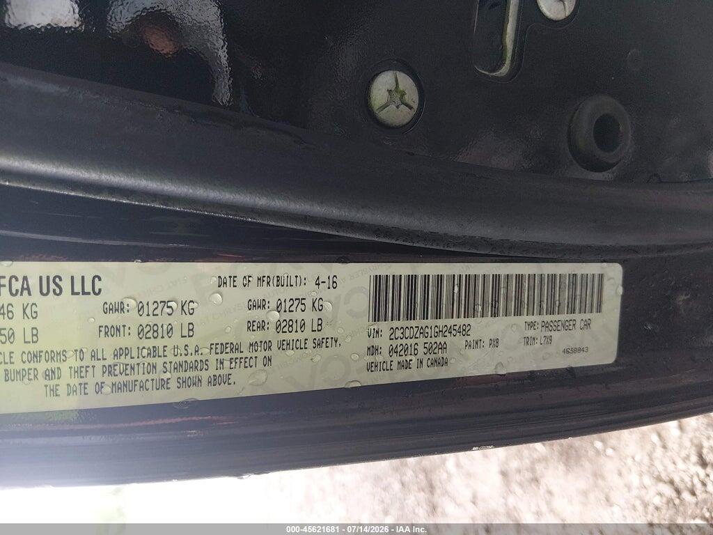 2C3CDZAG1GH245482 2016 DODGE CHALLENGER photo no. 9